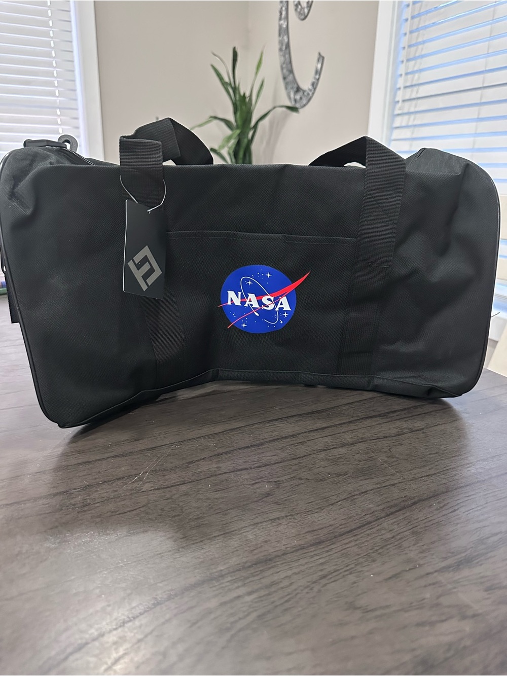 NASA Logo Black Duffle Bag Zip Closure Double Handles Unisex Adults Space